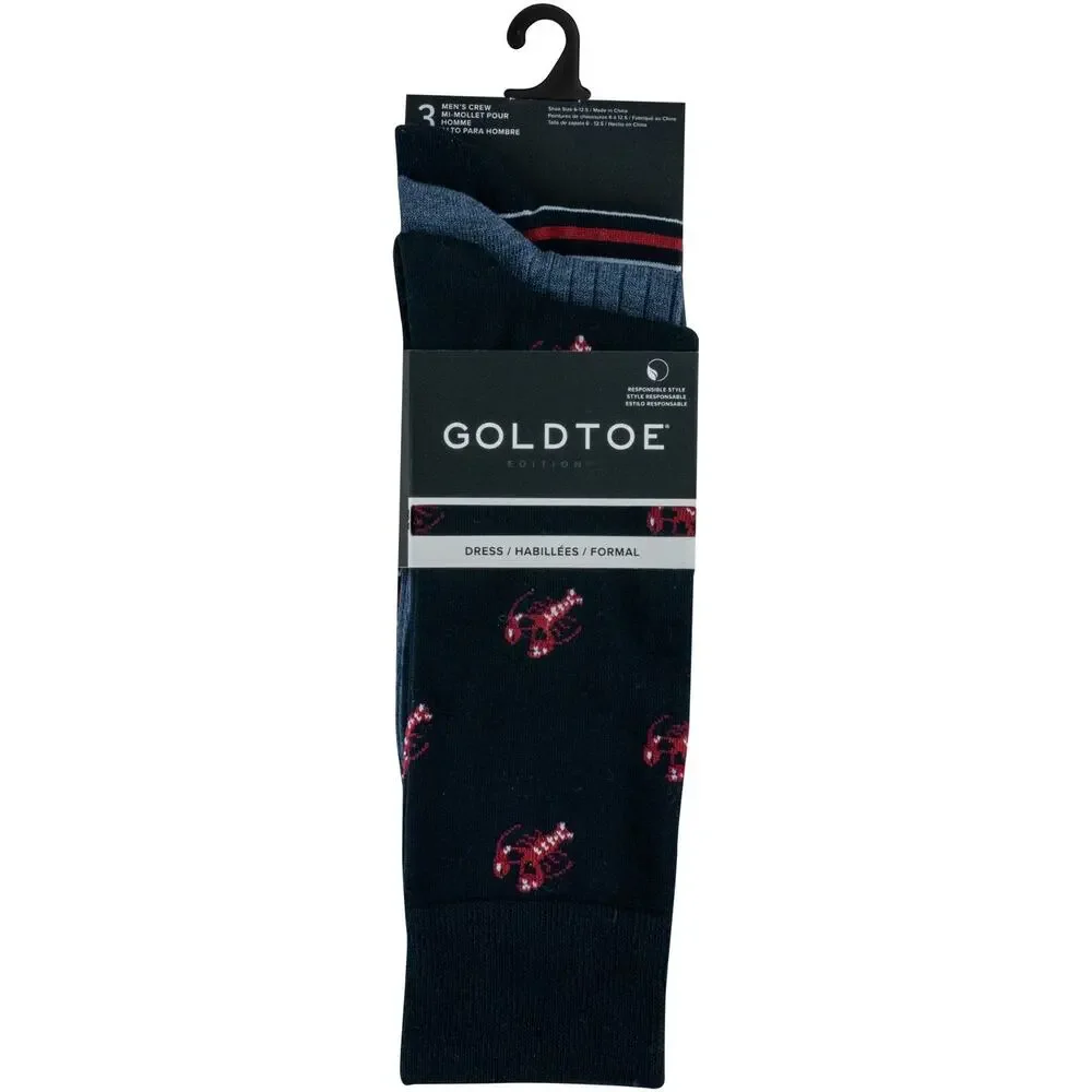 3-Pack GoldToe Edition Men's Lobster Blue Crew Dress Socks - Size 6-12.5